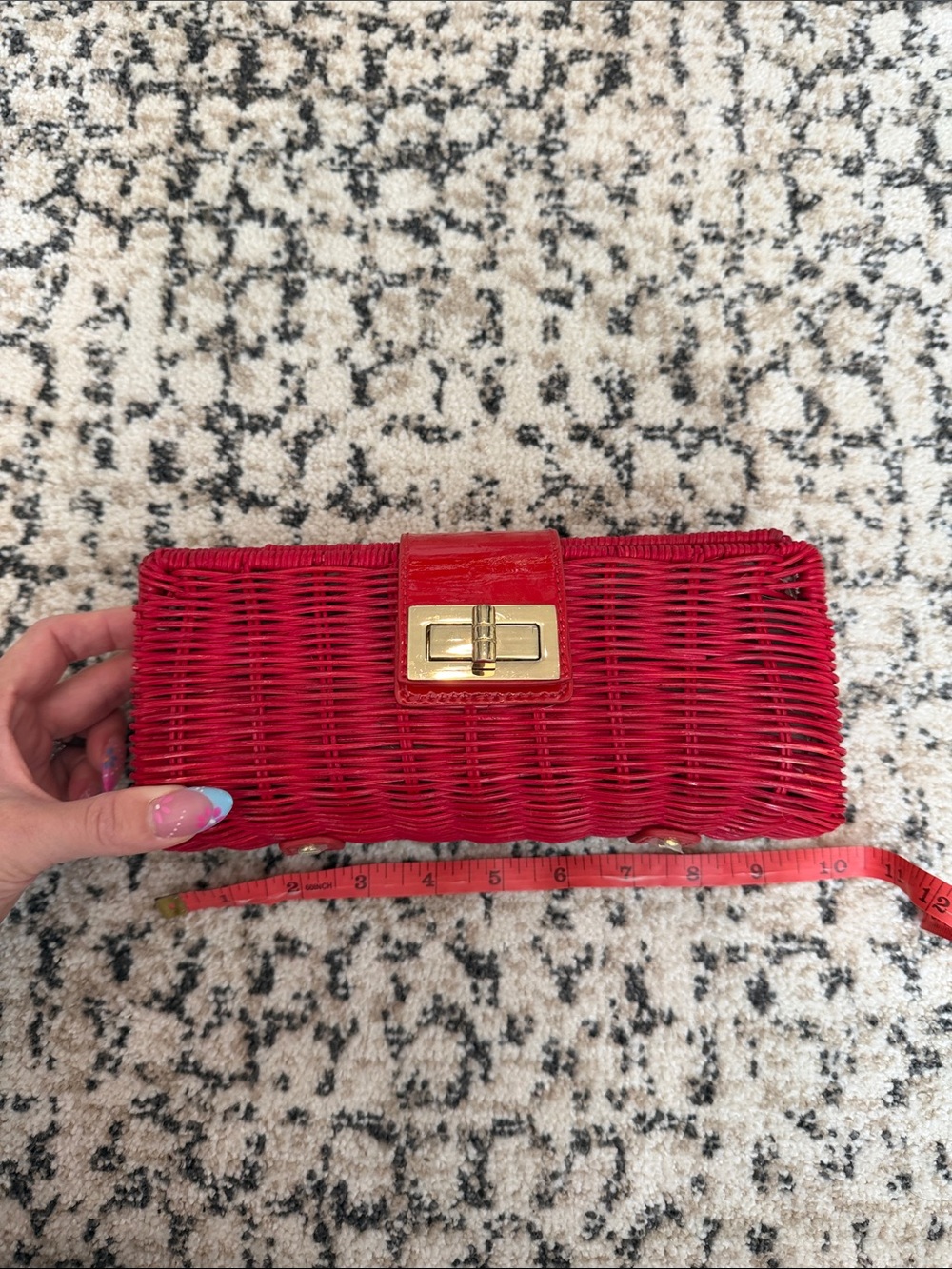 J. Crew Red Wicker Clutch with Gold Turn-Lock